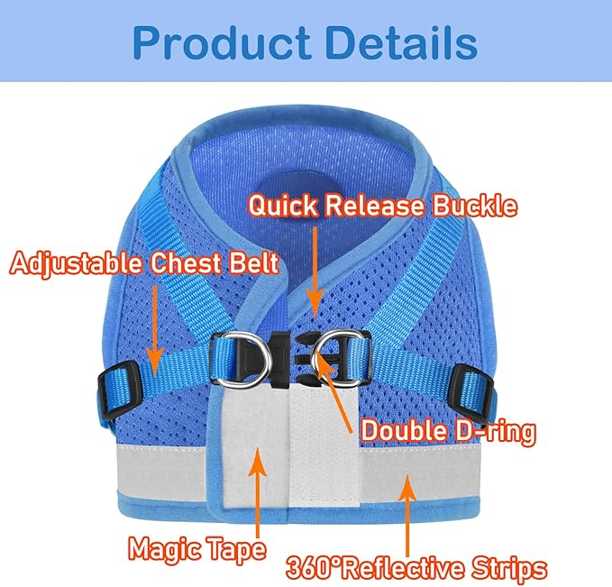 Cat Harnesses and Puppy Harness with Leashes Set, Escape Proof Cat Harness, Adjustable Reflective Soft Mesh Vest Fit Puppy Kitten Rabbit Ferrets's Outdoor Harness