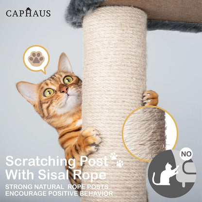 CAPHAUS Extra Wide, Tall Cat Activity Tree w/Two Top Perch, Scratching Posts, Multi-Level Play Tower for Cute Indoor Cats, 58-Inch Modern Cat Tree w/Cat Cave Condo, for Large Cats Kittens