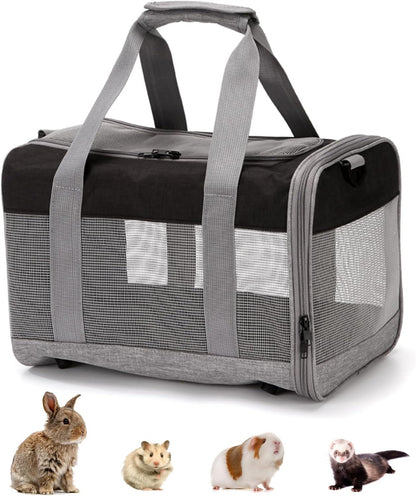 kathson Small Animal Carrier Bag, Guinea Pig Rabbit Travel Carrier Breathable Mesh Window Pet Portable Hand Bag for Hamster Bird Bunny Bearded Dragon Kitty and Etc (Grey with Black)