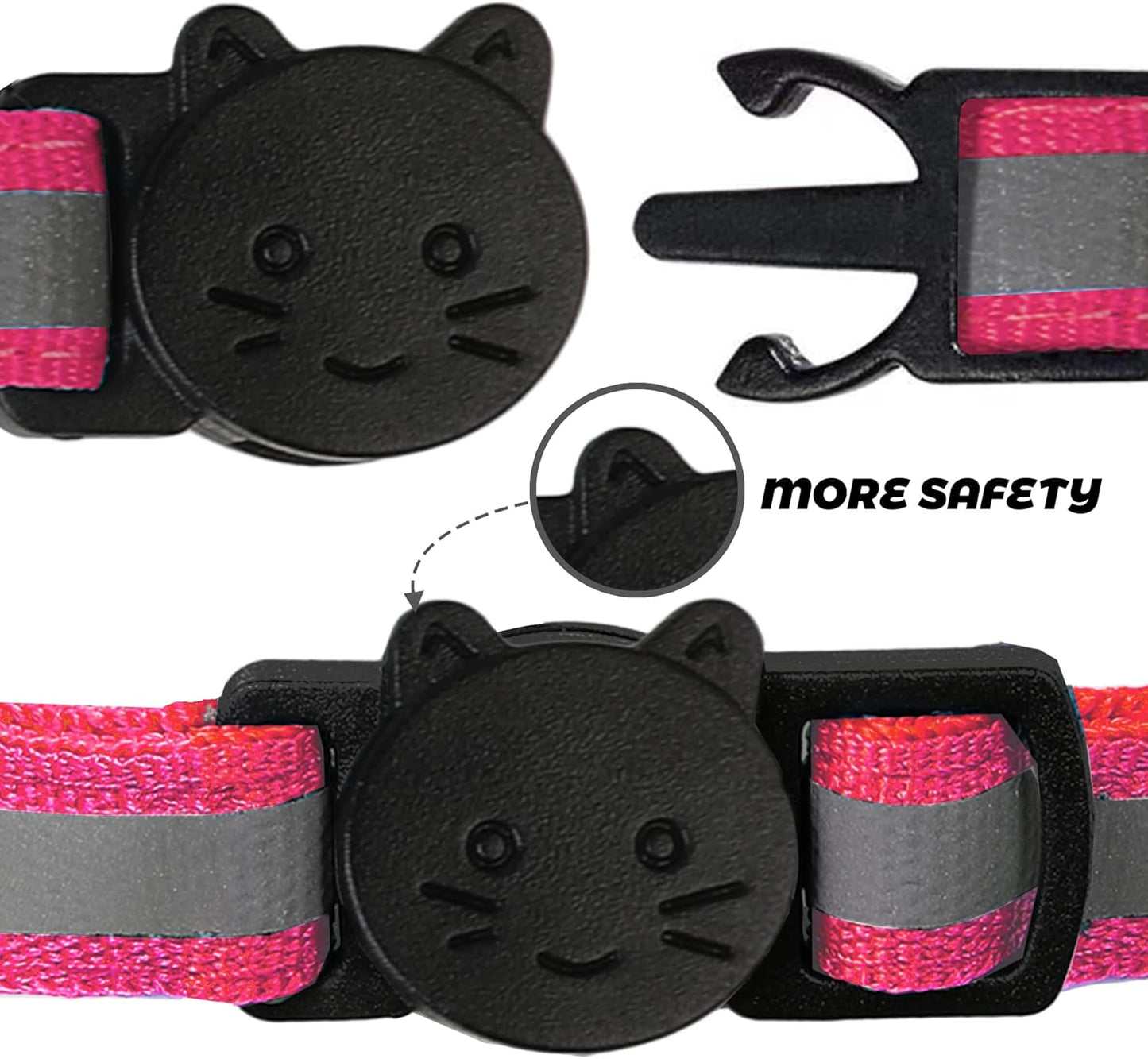 BANMODER 2 Pack Reflective Cat Collar Breakaway with Bell,Personalized Kitten Collars,Adjustable Safety Buckle Collar for Male Cats Girls & Boys (Hot Pink)