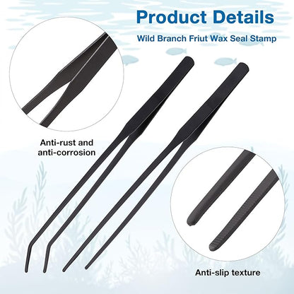 4 in 1 Aquarium Coral Feeder Kit, 2pcs Coral Feeder, with 2pcs Feeding Long Tweezers for Aquarium Marine Fish Reef Aquatic Plant Spider Snake Lizard (Black)