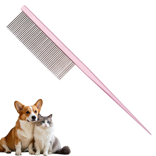Grooming Pet Comb Rat Tail Dematting Cat and Dog Comb，Rounded Ends Design for Safe Tangle Removal, Hairstyling, Massage，Loose Hair Removal，Prevent Irritation，Fluffing Paws,Face,Tail,Remove Tear Stain