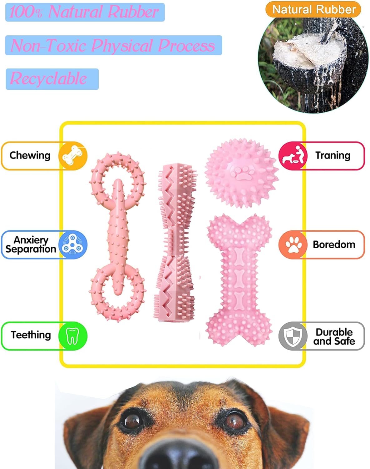 4 Pack Puppy Toys for 2-8 Months Pets Dog Chew Toy for Small Puppies Teething Toys for Cleaning Teeth Cute Pink Small Dog Toys Soft Durable Interactive Chew Toy Puppy Supplies Starter Kit (Pink)