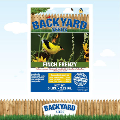 CountryMax Backyard Seeds Finch & Small Songbird Frenzy Wild Bird Seed Mix – 5 lb Bag | Premium Blend with Nyjer, Millet, Sunflower Chips | Attracts Goldfinches, House Finches, Chickadees