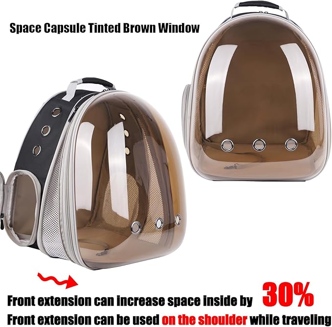 Front Expandable Cat Backpack Carrier, Fit up to 20 lbs, Polarized Tinted Brown Bubble Window Pet Carrier Backpack for Large Fat Cat and Small Puppy