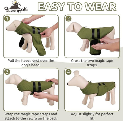 Queenmore Small Dog Sweaters, Soft Fleece Vest Pullover Dog Jacket with Leash Hole, Warm Winter Dogs Clothes Cold Weather Doggy Dachshund Sweater for Small Dogs Cats Boy or Girl (Army Green, XS)