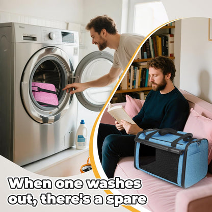 YUDODO 2 Packs 25 lbs Lightproof Soft Sided Pet Carrier for Large Cat & Small Dog Airline Approved Travel Bag Puppy Carriers with Side Pockets & Reflective Mesh, Foldable Portable Pink+Lake Blue