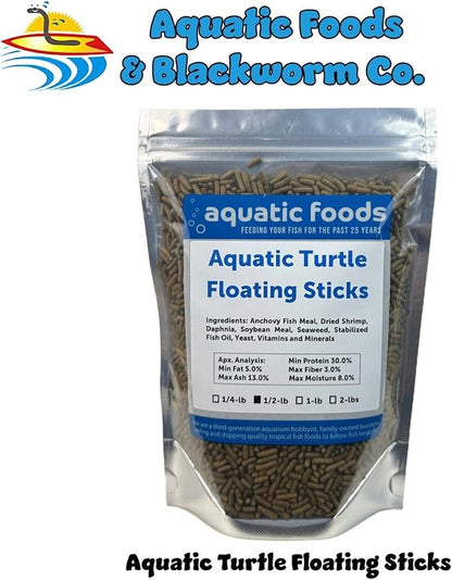 Aquatic Foods Inc. Aquatic Turtle 3/8" x 1/8" 30% Protein Floating Sticks for Aquatic & Semi Aquatic Red Ear, Painted. Map, Soft Shell Pond Turtles...WL…1/2-lb Foil Pouch Bag
