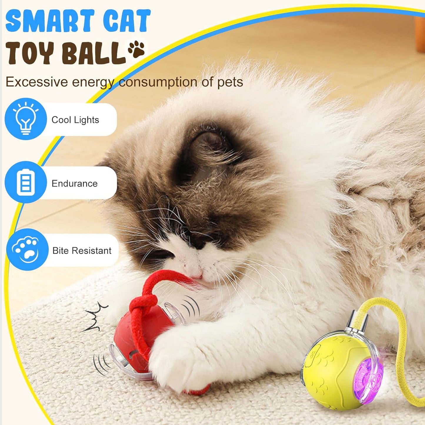 Interactive Cat Toy Balls, 2025 New Cat Toys for Bored Indoor Adult Cats Peppy Pet Ball for Cats (Yellow)