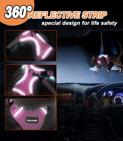 Halypet Cat Harness and Leash Set [ MAX Safety Third Generation ] Escape Proof Soft Adjustable Cat Leash Breathable Comfortable Vest Easy to Wear Kitten Harness for Outdoor Walking Pink Small