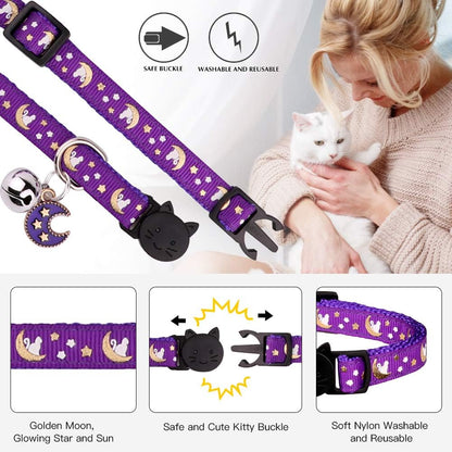 2Pcs Breakaway Cats Collars Cat Collars for Boy & Girl Cats Adjustable Kitten Collars with Bell,Pink+Purple,7"-10.7"