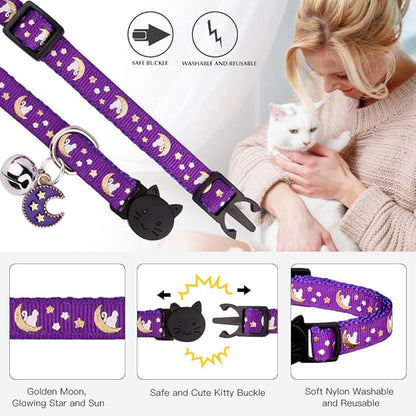 2Pcs Breakaway Cats Collars Cat Collars for Boy & Girl Cats Adjustable Kitten Collars with Bell,Pink+Purple,8"-13.1"