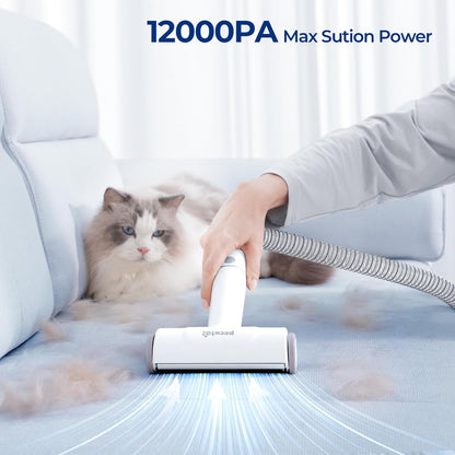 Pecute Dog Grooming Vacuum, 4-in-1 Pet Grooming Kit with Clipper, Brush, 12000Pa Dog Vacuum for Shedding with 1.5L Dust Cup, Storage Pocket, Low Noise Pet Vacuum for Dog & Cat, Home Grooming