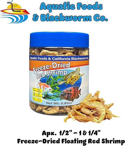 Aquatic Foods Inc. Red Shrimp, Freeze Dried 1/2" to 1 & 1/4" Floating Red River Shrimp for Cichlids, All Tropical Fish, Koi & Pond Fish, Aquatic Turtles, Reptiles, Rodents 1oz Canister