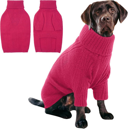IECOii XXL Dog Sweater,Thermal Knit Big Dog Sweater with Sleeve,Pet Turtleneck Doggy Sweatshirt for Extra Large Dogs Boy Girl,Stretchy Large Dogs Cold Weather Outfit Pitbull Clothes,(Rose red,XXL)