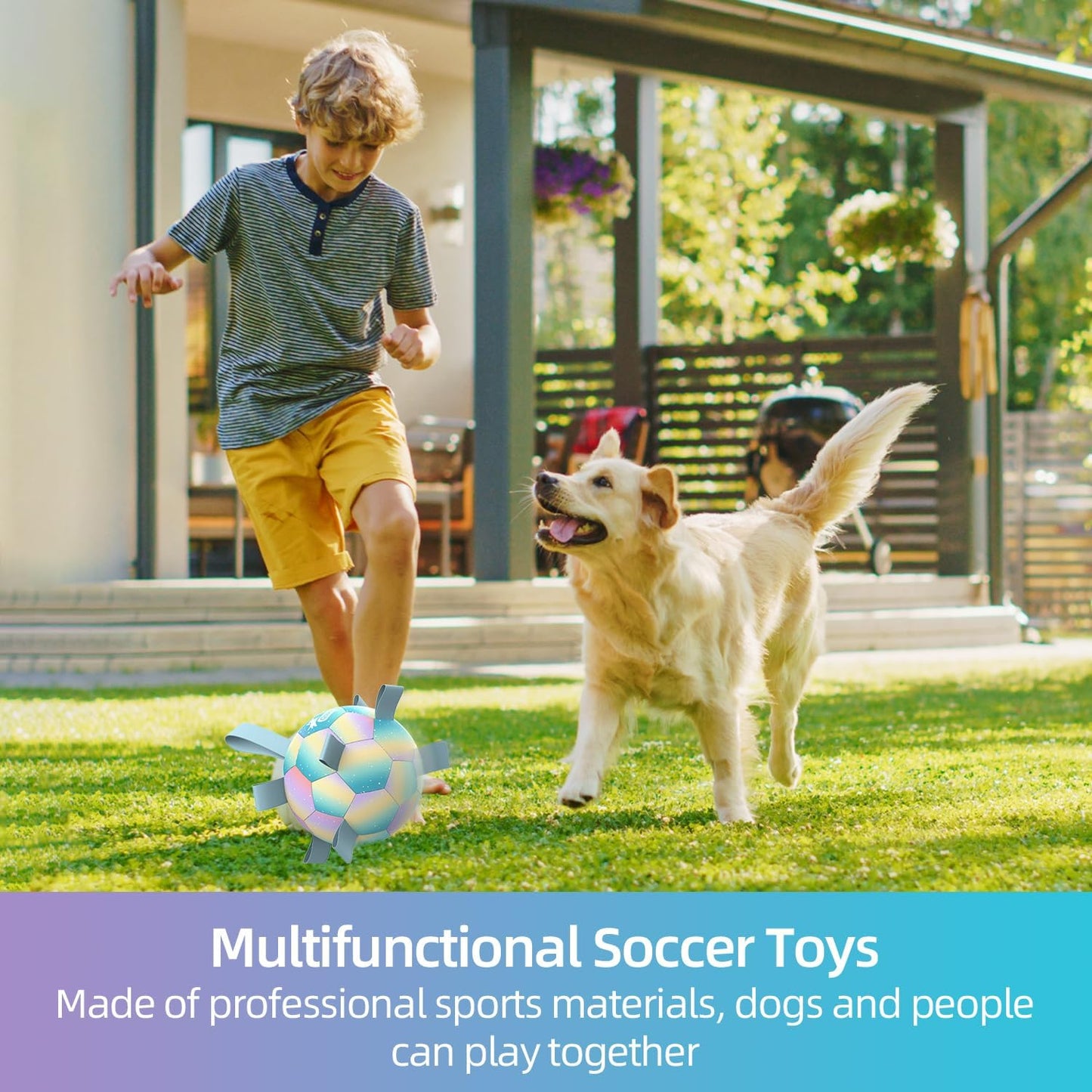 QDAN Dog Balls: Dog Soccer Ball with Straps, Herding Ball for Dogs, Outdoor Toys Interactive Toys for Large Dogs, Pet Birthday Gifts,Gradient Blue (8 Inch)