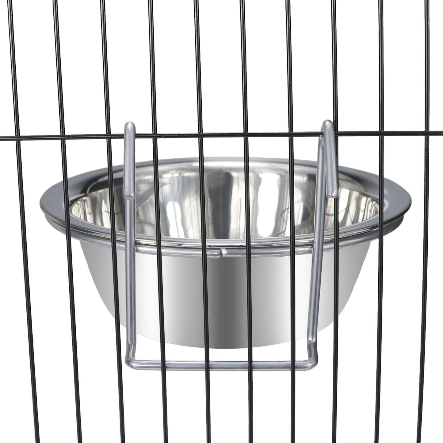 Wontee Pet Bowl Stainless Steel Hanging Food Water Bowls Bird Cage Feeder for Birds, Parrots, Small Sized Dogs and Cats (L)