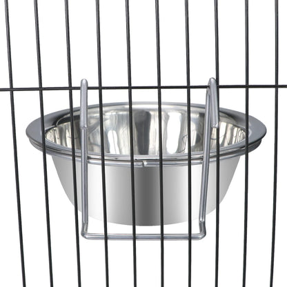 Wontee Pet Bowl Stainless Steel Hanging Food Water Bowls Bird Cage Feeder for Birds, Parrots, Small Sized Dogs and Cats (L)