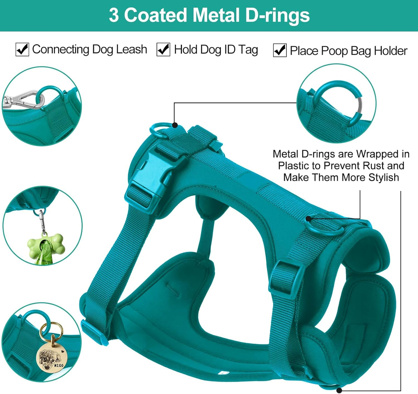 Wisedog No Pull Lightweight Dog Vest Harness with Soft and Comfortable Cushion, Breathable Mesh, for Small Medium Large Dogs Walking (XS(Neck: 7.48"-10.63";Chest: 10.63"-15.35"), Emerald Green)