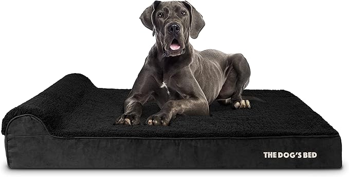 The Dog’s Bed Orthopedic Headrest Dog Bed XXL Black Plush, Memory Foam, Pain Relief for Arthritis, Hip & Elbow Dysplasia, Post Surgery, Lameness, Waterproof Washable Cover