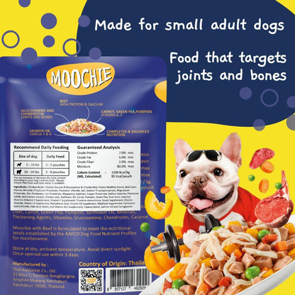 MOOCHIE Grain Free Small Dogs Wet Dog Food - Fit and Firm - Real Beef & Vegetables - No Artificial Flavors or Preservative - 12 x 3 oz Pouch
