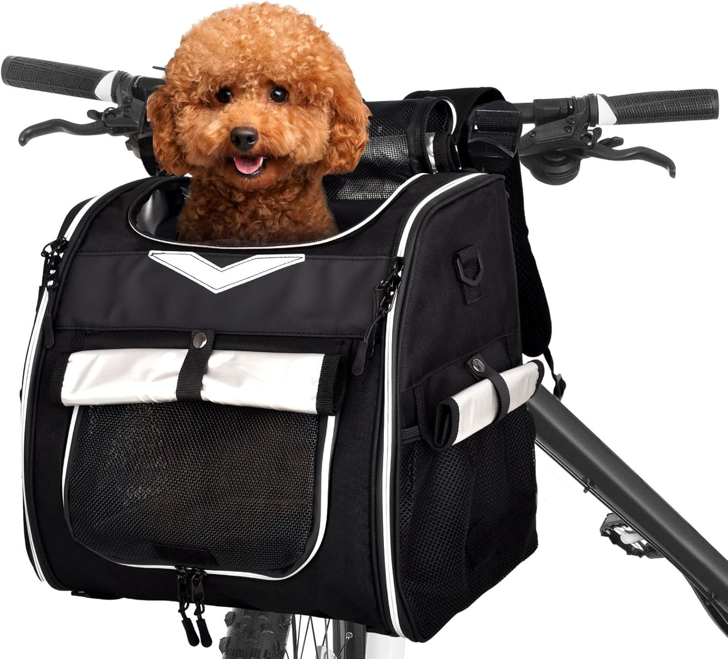 Dog Bike Basket Foldable Pet Bike Carrier Backpack with Safety Strap, Waterproof Pet Bicycle Basket for for Small Cats Kitten Puppy Dogs (Black