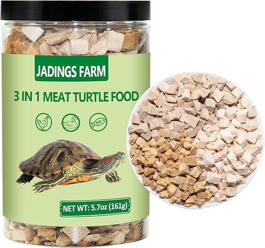 Turtle Food 5.7 OZ Natural Freeze-Dried Meat - Chicken, Duck, Salmon - Premium Food for Turtles, Box Turtle, Aquatic Turtle, Baby Turtles, Freeze Dried Turtle Treats