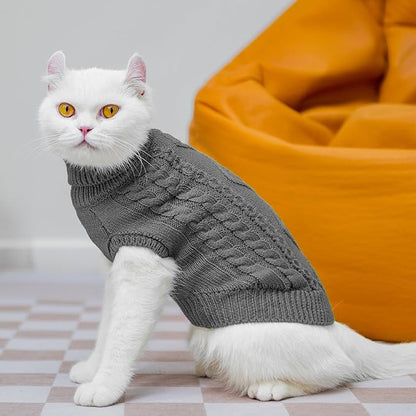 PUPTECK Winter Cat Sweater Coat - Soft Warm Cold Weather Clothes Knitwear for Kittens & Small Dogs Indoor Outdoor Wearing, Knitted Classic for Doggies Kitties Girls Boys, Grey, M