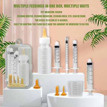 Pet Feeding Syringe with Nipple, Silicone Feeding Tools for Kitten Puppy Feeding Syringe for Newborn Cat Dog Small Animals Rabbits (1ml+3ml+5ml +10ml)