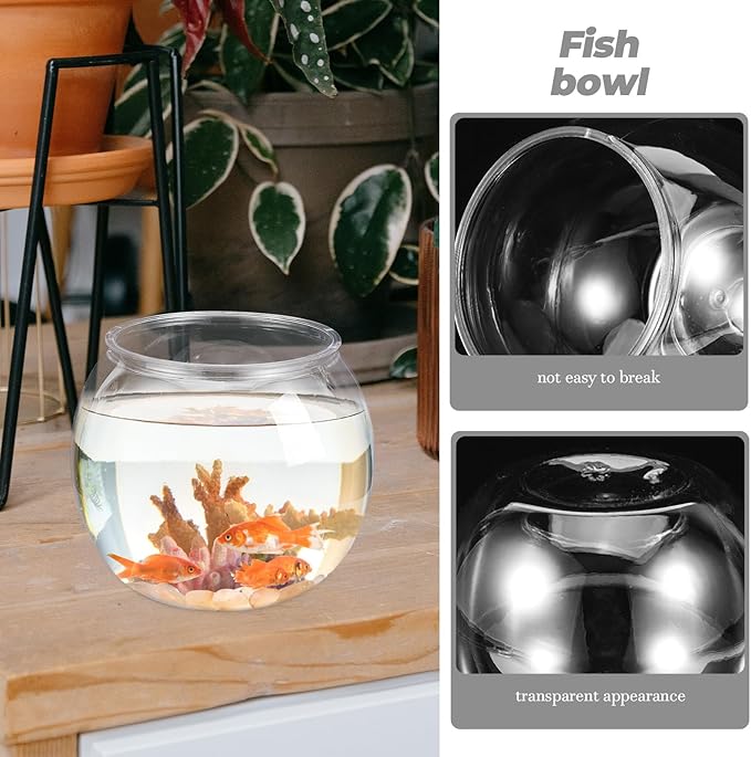 POPETPOP Small Fish Tank Goldfish Bowl - Transparent Plastic Round Bowl - Aquarium Terrarium Hydroponic Planter Fish Bowl for Centerpieces Goldfish Tank Desk Bookcase Decorations