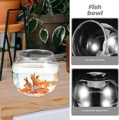 Mipcase Plastic Fish Bowl, Round Goldfish Tank Small Betta Fish Bowl Clear Fish Tank Bowl Desktop Goldfish Bowl for Home Decor