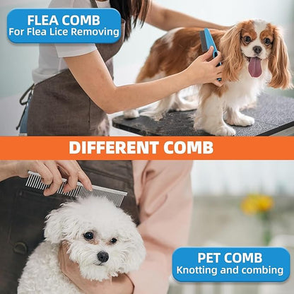 Dog Brush for Shedding,6 PCS in One Pet Slicker Hair Brush Kit Organizer Bag - Dog Cat Grooming Deshedding Undercoat Rake Brush Comb for All Small Large Dogs Cats Blue