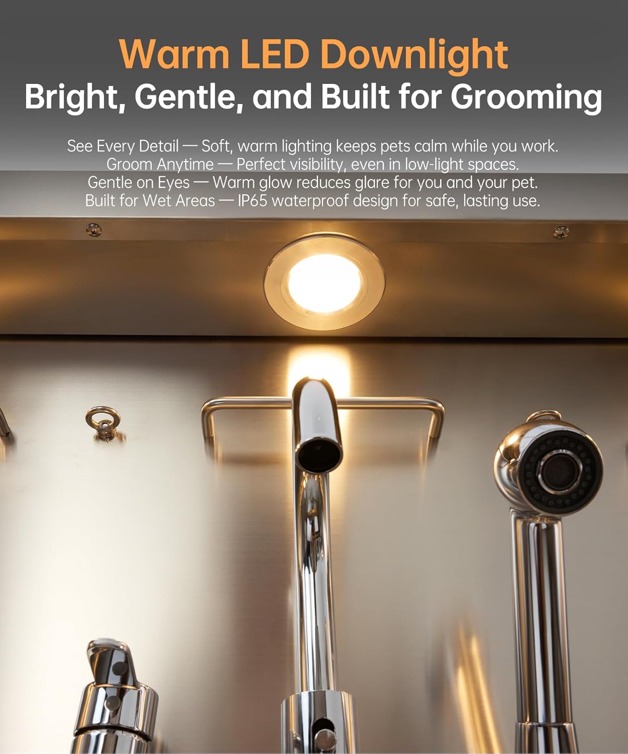 POLIMO Dog Washing Station, LED Professional Stainless Steel Dog Bathing Station 61", Dog Grooming Tub for Large, Medium & Small Dog - with Window, Ramp, Drawer, Floor Grate & Faucet (Left Ramp, 61")