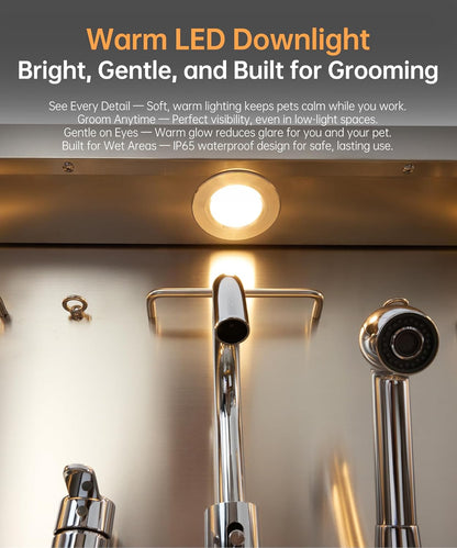 POLIMO Dog Washing Station, LED Professional Stainless Steel Dog Bathing Station 61", Dog Grooming Tub for Large, Medium & Small Dog - with Window, Ramp, Drawer, Floor Grate & Faucet (Left Ramp, 61")