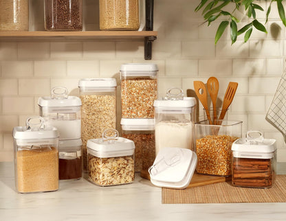 Felli Flip Tite Food Storage Container with Scoop & Lid 5" LARGE Airtight Ring Top, Acrylic Canister for Sugar Flour Baking Powder Rice Pasta, Kitchen Organizer Christmas Gift Set (10pk, Variety)