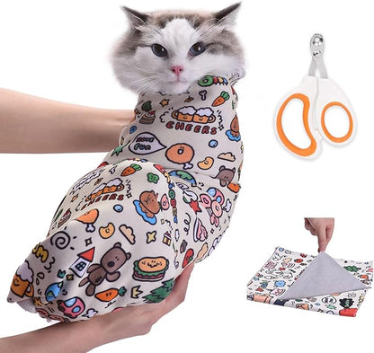 21.7" Cat Grooming Wrap, Cat Wrap for Cutting Nails, Medicine, Teeth Brushing & Ear Cleaning, Cat Nail Trimming Restraint, Self-Adhering Cat Swaddle Wrap, Anti-Scratch Anti-Escape M(Within 6lbs)