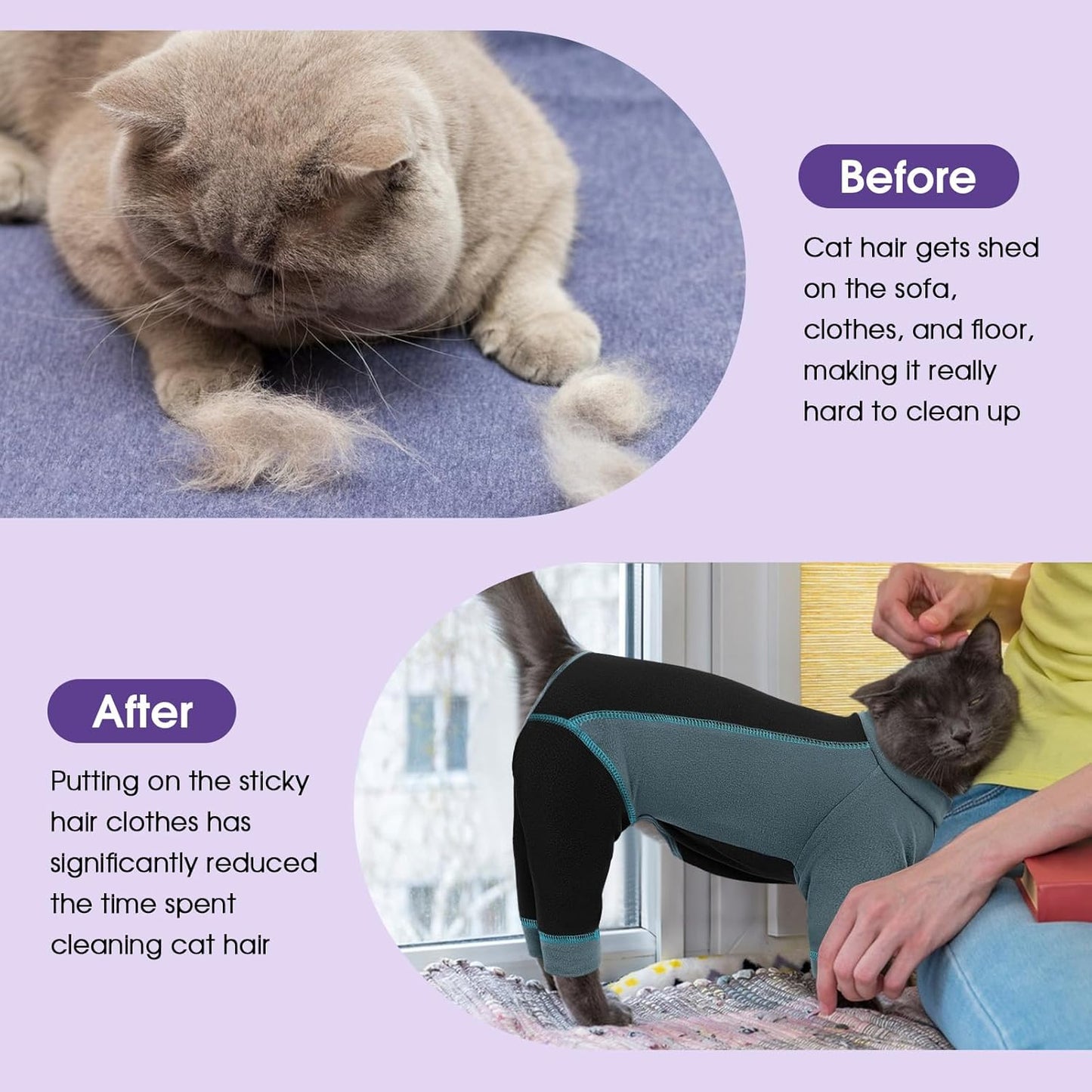 SUNFURA Hair Sticky Cat Clothes, Cat Sweater for Cats Only, 4-Legged Fleece Sweaters Kitten Pajamas Reduce Shedding Fur, Warm Pullover Shirts for Cats, Green M