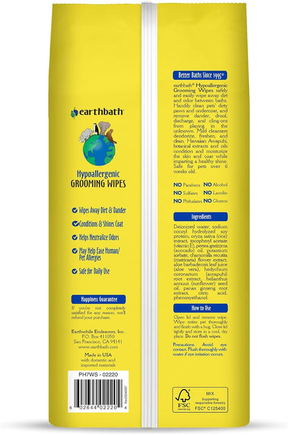 earthbath Dog Grooming Wipes - Dog Wipes for Paws and Butt, Pet Wipes for Dogs & Cats, Helps Itchy & Dry Skin -Fragrance Free, 100 Count (1 Pack)