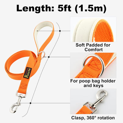 Plutus Pet Cotton Dog Harness and Leash Set, Reflective and Soft Padded, Quick Fit Vest Harness, for Small, Medium and Large Dogs, Orange, L