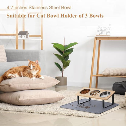 Stainless Steel Raised Cat Food Bowl for 3 Bowls, 4.7-Inch Replaceable Cat Bowl, 3 Pack （Only fit 4.7 inch 3 Bowls）