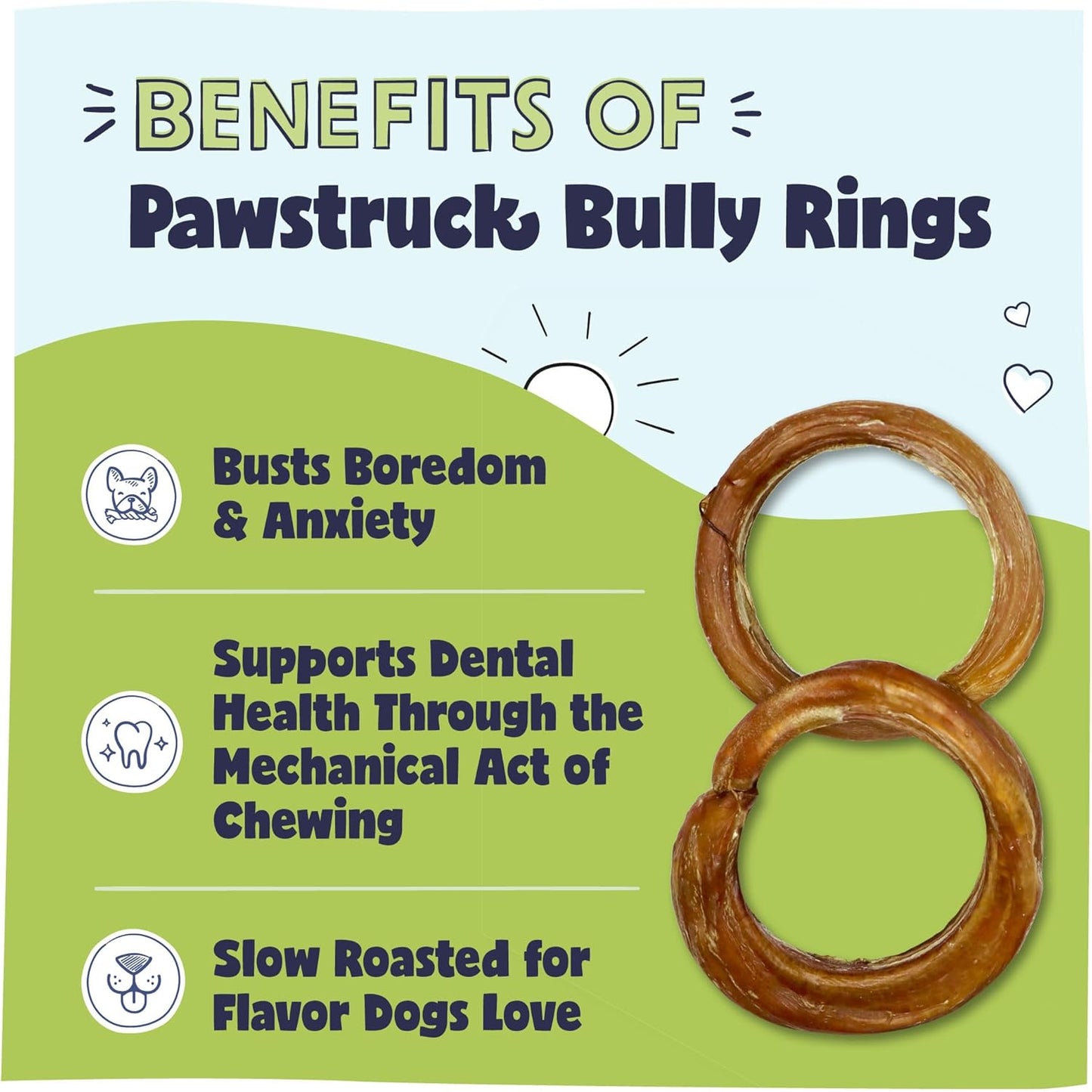 Pawstruck All-Natural 4" Bully Stick Rings for Dogs - Rawhide-Free, 100% Beef, Single Ingredient Dental Chew Bones - Fully Digestible, Low Odor - 3 Pack - Packaging May Vary