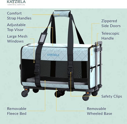 Pet Carrier Airline Approved - Dog Carrier with Wheels - TSA Airline Approved Dog Carrier - Rolling Pet Carrier with Wheels for Small to Medium Size Cat or Dog - Airplane Cabin Animal (Blue)
