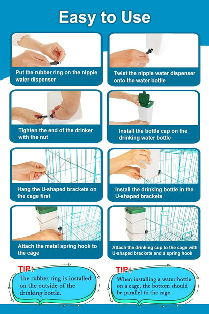 Rabbit Drinker 1000 ml No Drip Small Animal Water Bottle 1L Nipple Drinking Bottle for Rodent Bunny/Ferret/Hamster/Guinea Pig Chicken Pet (1L)