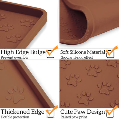 Ptlom Pet Placemat for Dog and Cat, Waterproof Silicone Pet Feeding Bowl Mats for Food and Water, Small Medium Large Dogs Mat Prevent Residues from Spilling to Floor, Brown, 11.8"x11.8"