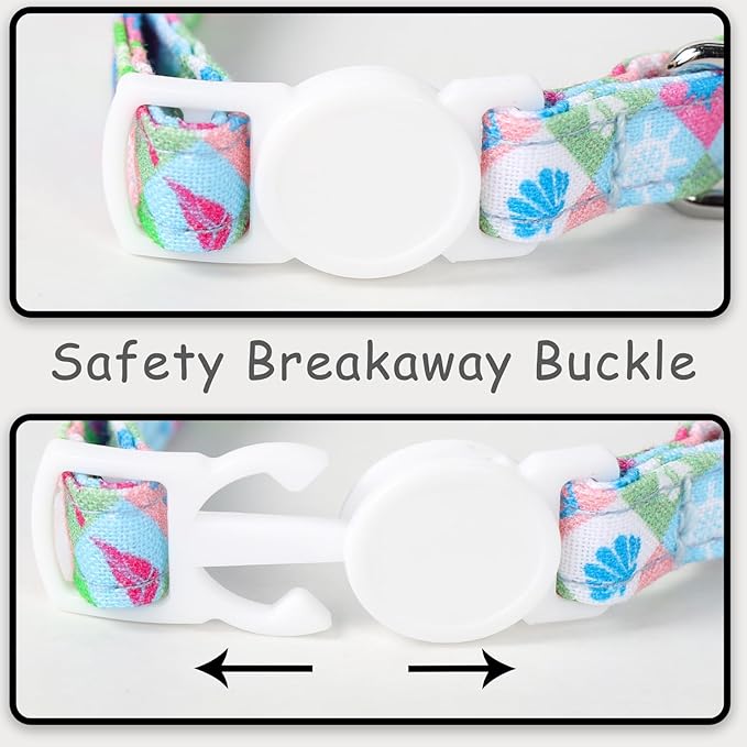 Unique style paws 2 Pack Kitten Collar Breakaway with Bell & Pendant, Adjustable Safety Cat Cotton Collars for Girl Boy Cats and Small Pets