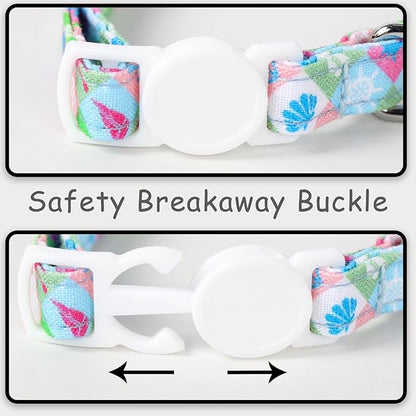 Unique style paws 2 Pack Kitten Collar Breakaway with Bell & Pendant, Adjustable Safety Cat Cotton Collars for Girl Boy Cats and Small Pets