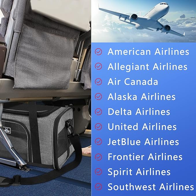 TSA Approved Pet Carrier for Small Cats Dogs, Travel Bag with Adequate Ventilation, 5 Mesh Windows, 3 Entrance, Locking Safety Zippers, Padded Shoulder and Carrying Strap, Small