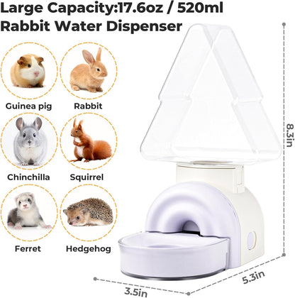 mini&moe Rabbit Water Dispenser - 17.6oz Guinea Pig Water Bottle No Drip for Cage Automatic Gravity Silent Hanging Bunny Water Dispenser with Floating Bowl for Hamster, Gerbils, Ferret, Chinchilla