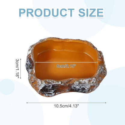 Reptile Food Bowl, Reptile Feeding Dish Corner Bowl Water Resin Rock Worm Feeder Dish XS (4.1 in, Orange), Intended for Lizards/o/Scaled Pet/Leopard o/Spiders