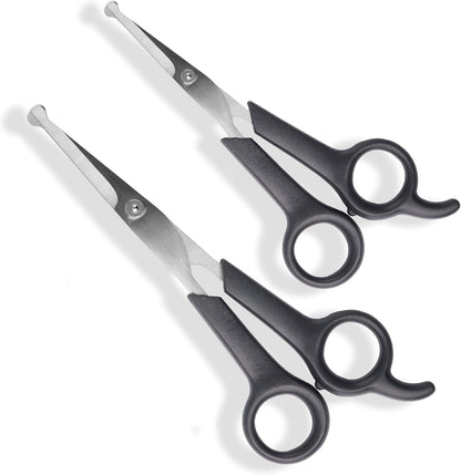 Pets First #1 Pet Grooming Scissors Body & Facial Trimmer Durable Stainless Steel Blades. Rounded Tips Shears for Long Medium Short Thick Wiry Curly Hair. Lightweight Cutter for Dogs & Cats. Set of 2